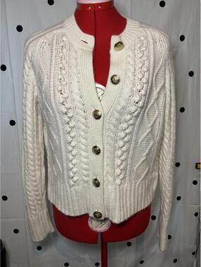 Cream Cable Knit Button-Up Cardigan Sweater